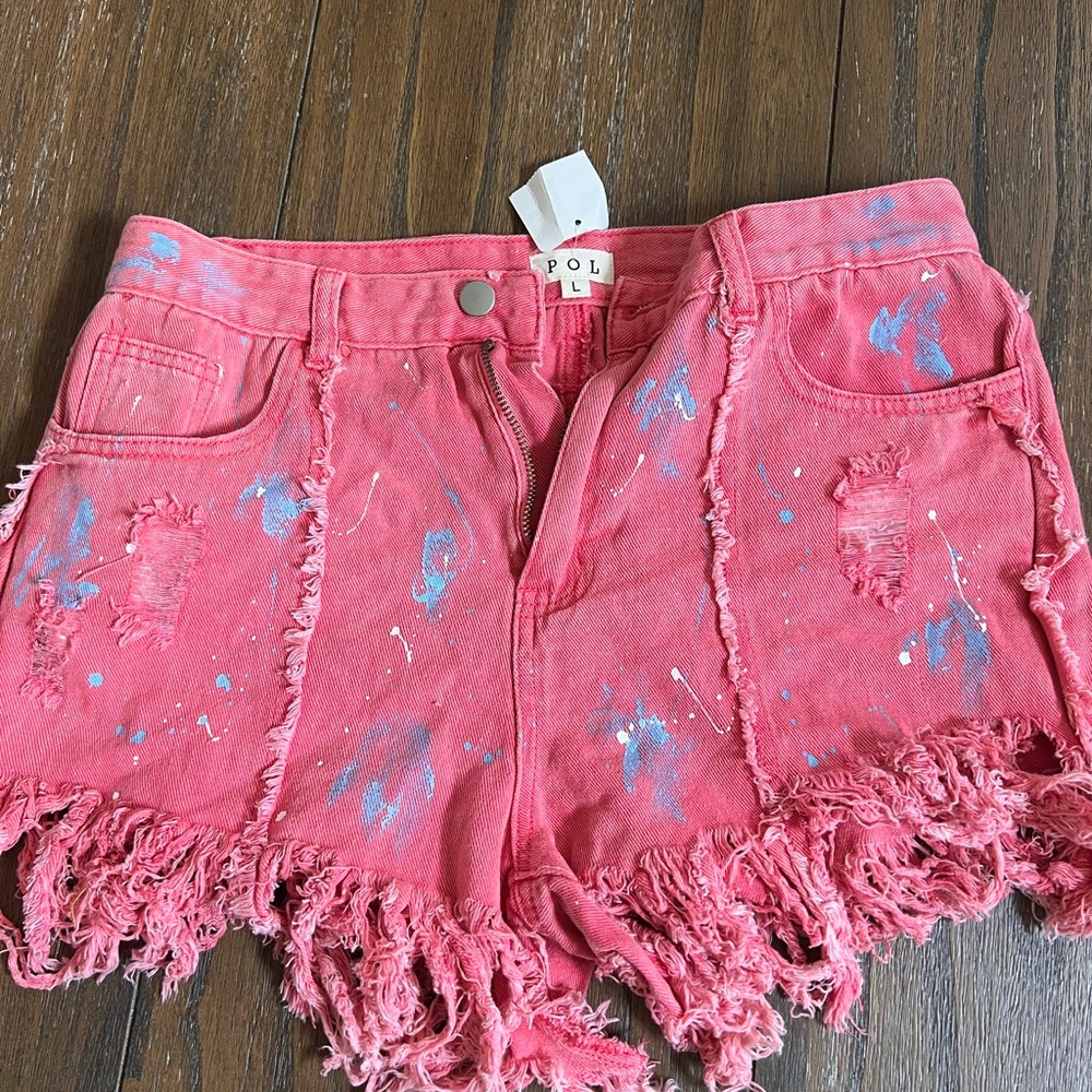 POL Vibrant Pink Denim Shorts with Fringe